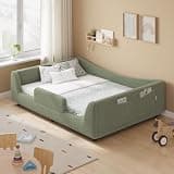 HAUOMS Floor Bed, Low Montessori 2-in-1 Convertible Beds, with Slats and High Rails, Upholstered Bed, Curve Round Frame, Girls and Boys, No Box Spring Needed, Easy Assemble, Sage Green