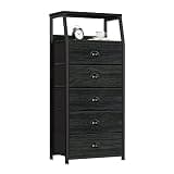 Furnulem Black Dresser for Bedroom, Fabric Dorm Tall Nightstand