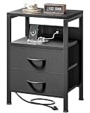 Lazzanto Night Stand with Charger Station for Bedroom, Black Nightstand