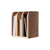 VHDY85KA Bookcase Desktop Wooden Bookshelf Nordic Style Rattan Home Office Open Shelves Organizer Shelves