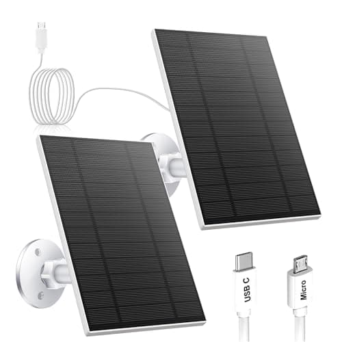 5W Solar Panel for Security Camera, Solar Panel with Micro USB & USB-C Port for DC 5V Outdoor Rechargeable Battery Camera, IP65 Waterproof, 360° Adjustable Security Mount, 9.8ft Cable (2)
