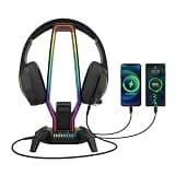MARVO RGB Headphone Stand Data Transmission, 9 Lights Mode Headset Holder with 1 USB-C & 3 USB Ports & 1 3.5mm Jack Port, Ultimate Gaming Accessories for Gamers for PS, Xbox, PC