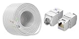 Cable Matters [UL Listed] 10Gbps in-Wall (CM) Rated 23AWG Bare Copper Shielded Cat 6A Cable White & 12-Pack Cat6A Shielded Keystone Jack with Integrated Shutter