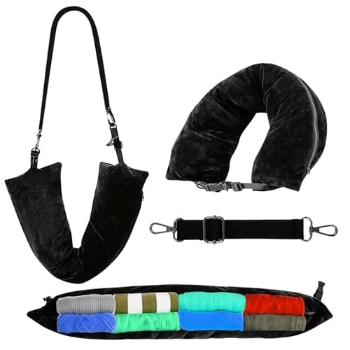 Aoiafrk Stuffable Travel Neck Pillow, Velvet U-Shaped Cushion, No Fillings Neck Support for Airplane Car Home Office Camping (Black)