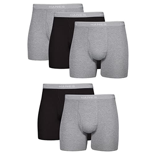 Hanes Men's Boxer Soft Breathable Cotton ComfortFlex Waistband, Multipack Brief Underwear, 5 Pack - Black/Gray, Small