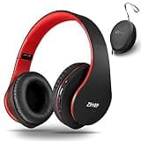 ZIHNIC Bluetooth Headphones Over-Ear, Foldable Wireless and Wired Stereo Headset Micro SD/TF, FM for Cell Phone,PC,Soft Earmuffs &Light Weight for Prolonged Wearing (Black/red)