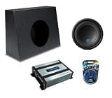 American Sound Connection fits Universal S-W10D2 Single 10" Subwoofer 600W Loaded Sealed Sub Box Enclosure Rhino Coated Bundle | HA-A400.1 400W Amplifier, 8GA Amp Wiring Kit