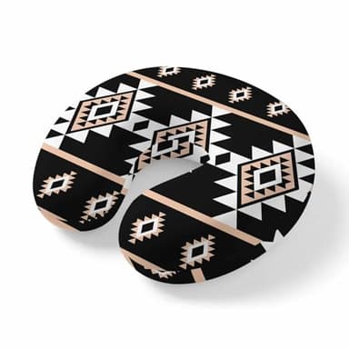 Black White Boho Travel Neck Pillow Memory Foam,Hand Neck Support Airplane Pillow for Traveling Bed Car Office Home,Modern Western Aztec Abstract Geometric Flight Pillows with Removable Cover