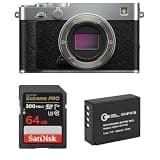 Fuji X-E5 Mirrorless Camera, Silver with Memory Card and Battery Pack Bundle