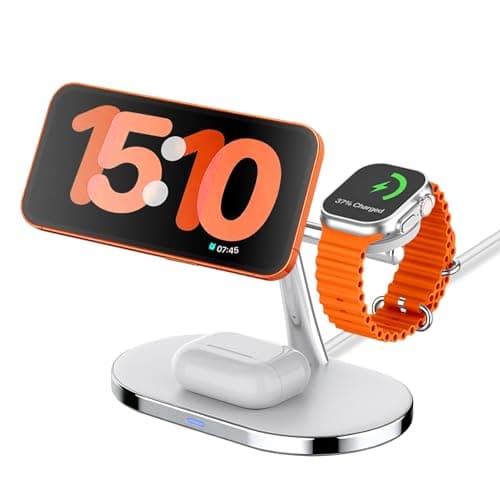 3 in 1 Wireless Charging Station for Apple Devices, Magnetic Wireless Charger Compatible with Mag-Safe for iPhone 17e/Air/17/16/15/14/13/12 Series, AirPods Pro 4/3/2, Apple Watch Series/Ultra (White)
