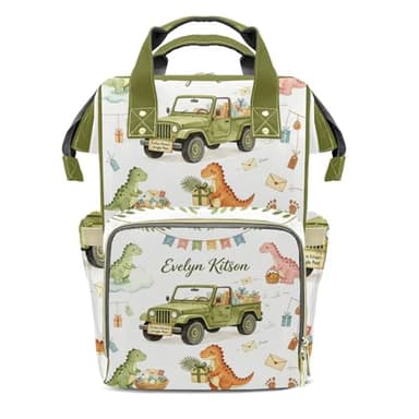 YallLocoMo Custom Diaper Bag Backpack Name Gift Watercolor Jungle Dinosaur (2) Cute Versatile Travel Bag: Large Capacity & Multiple Compartments for Everyone