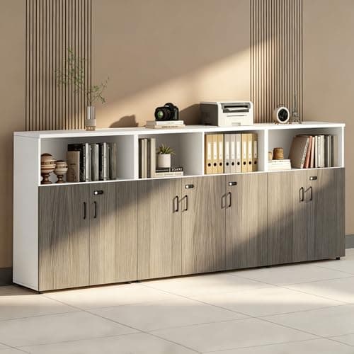 HSHBDDM File Cabinet with Password Lock, Wood Lateral Filing Cabinet for Letter/A4 Files, 3 Drawer with Door, Printer Stand with Open Shelves for Home Office