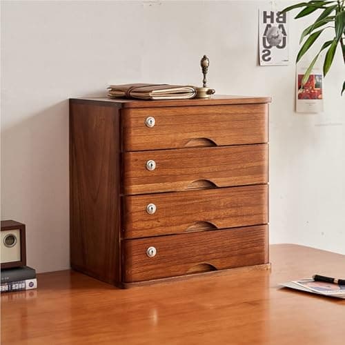 Jiiporegj Wooden Desktop Storage Box with Drawers - Sturdy File Cabinet Lockable Monitor Riser Chest of for Home/Office,a-4 Drawer(c,3 Drawer) D 4 Drawer