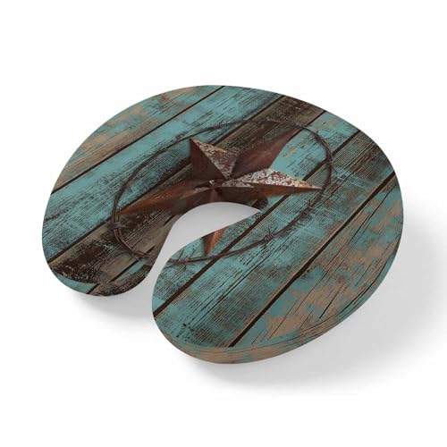 ZFUNCING Travel Pillows U-Shaped Neck Pillow Vintage Western Star Ergonomic Memory Foam Pillow Head Cushion,Farm Shabby Wood Board Soft Portable Neck Pillows for Office Airplane Car Train