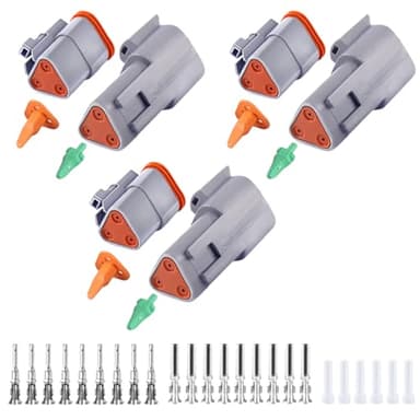 Deutsch DT 3 Pin Connectors 6 Set, Waterproof Electrical DT Connector Kit with Size 16 Stamped Contacts and Seal Plug Gauge 14-20 AWG Wire for Cars, Truck, Off-Road Vehicles, Motorcycle