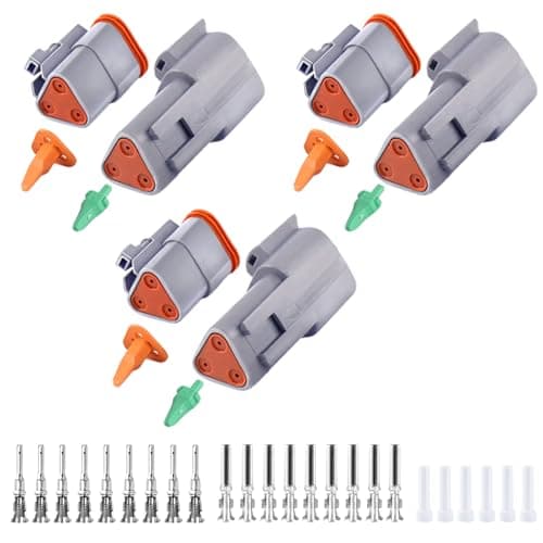 Deutsch DT 3 Pin Connectors 6 Set, Waterproof Electrical DT Connector Kit with Size 16 Stamped Contacts and Seal Plug Gauge 14-20 AWG Wire for Cars, Truck, Off-Road Vehicles, Motorcycle
