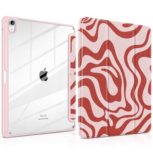 Batianda Case for iPad Air 13 inch M4 2026 2025 (M3) 2024 M2 Chip [Built-in Pencil Holder] - Premium Pearlescent Silk Texture Smart Cover with Clear Back, Shockproof Folio Auto Sleep/Wake, Red Waves