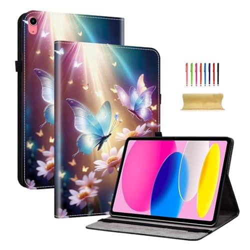 Dteck for iPad Air 3 10.5" (3rd Gen), iPad Pro 10.5" (2017 Release) Smart Folio Case with Auto Sleep Wake, Stand, Stylus Pen Loop Holder, Card Slots, PU Leather Protective Cute Cover, Daisy Butterfly