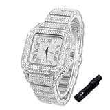 Halukakah Diamonds Gold Watch Iced Out for Boy Teens Kids - Platinum Plated,40mm Square Dial,Japanese Quartz - 8" Length Adjustable Wristband,with Watch Adjuster Tool - for Birthday,Parties