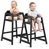 Neoflavie 2 Pack Wooden High Chairs for Babies and Toddlers, Restaurant-Style Stackable High Chair with Commercial Grade Solid Wood for Dining Table & Kitchen, Easy to Clean Baby Booster Seat -Black
