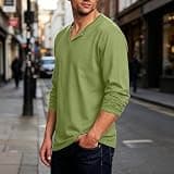 Men V Neck Quick Dry Shirts Long Sleeve Slim Fit Soft Stretchy Blouses Breathable Running Athletic Layering Tops Green