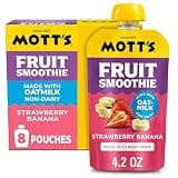 Mott’s Fruit Smoothies Strawberry Banana, 4.2 oz clear pouches, 8 Pack, Non-dairy, Made With Oatmilk, Made With Real Fruit, Good Source of Calcium, On-the-Go