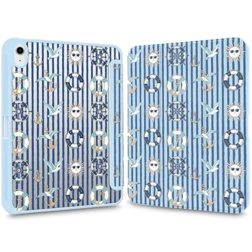 VibrantFruitique Stylish Case for iPad Pro 11"(M5) 2025 6th Gen/(M4) 2024 5th Gen Sailor Navy Blue Clear Hard Back Hybrid Case,with Pencil Holder Trifold Stand Slim Tablet Cover for Girls Women