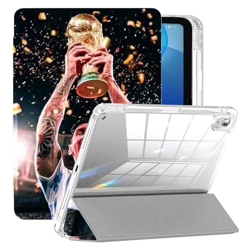 ZERMU for iPad Air 11 Inch Case 7th/6th Generation (M3/M2) 2025/2024, Clear Mess%i Back Case Argentina #10 Miam%i Soccer Shockproof Cover [Auto Sleep/Wake] with Pencil Holder, Multi-Angle Kick Stand