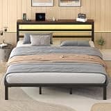 LOEWAY King Size Bed Frame, Storage Headboard with LED Lights & Charging Station, Under-Bed Storage, Heavy-Duty Metal Platform Bed, Noise & Squeak-Free, No Box Spring Required, Quick Assembly, Black