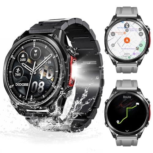 DOOGEEEco Anywise W1 Pro Mens Smart Watch, 5ATM Dual-Band GPS Offline Maps,1.43'' Fitness Smart watches for Android Phone/iPhone Compatible,170+ Sports Modes, Answer/Make Calls/12 Days Battery/3 Strap