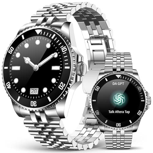 SOUYIE GPT AI Luxury Smart Watch, 24/7 Heart Rate, Blood Oxygen, Blood Pressure, Sleep Monitor, Waterproof Smartwatch, 1.19-inch AMOLED 44mm, 107 Sports Modes, Compatible Android and iOS Silver Black