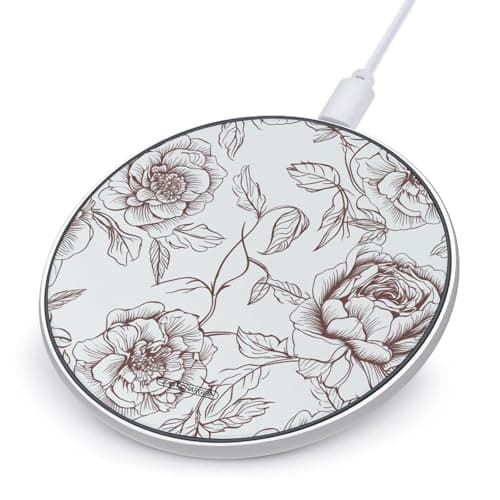 Line Floral Rose Flowers Design2 Wireless Charger Fast Charging Pad 10W Qi Certified Wireless Charging Pad for Most Enabled Phones Portable Slim Charger Mat for Home Office Travel Chargers