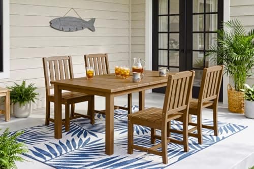Patio Kingdom Perli™ 5-Piece Outdoor Dining Set, All-Weather HDPE Patio Furniture with 4 Armless Chairs and Rectangular Table, UV-Resistant 4-Person Set for Deck, Backyard, Brown