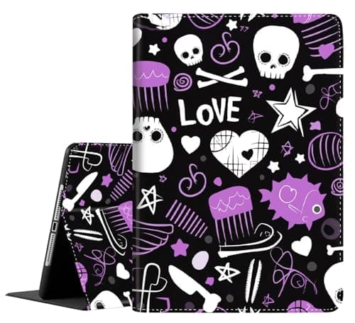 Case for 9.7 Inch 2017 2018/Ipad air/Ipad Air 2， Auto Sleep/Wake Multi-Angle Viewing Slim Folio Stand Cover Case for Ipad 6th/5th Generation，Skull Heart