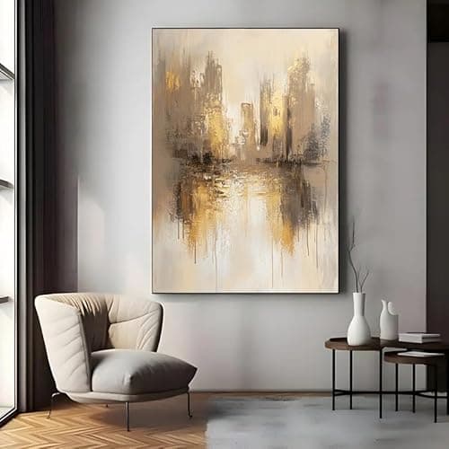 AOXUBI Modern Abstract Canvas Wall Art Print - Beige, Golden, Black, White, Gray & Nude Tones - Large Living Room & Bedroom Decor(90x145cm/35x57in/Unframed)