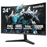 KOORUI 24 inch Curved Gaming Monitor 180Hz FHD 1080P Computer Monitor, 1ms 1500R Display, Adaptive Sync, FreeSync Premium, HDMI 2.0X2 & DP 1.2, VESA, Tilt, 24E6CA