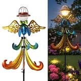 Large Outdoor Wind Spinner with Solar LED Light, Metal Angel Wind Garden Wind Turbine Stake, Weather-Resistant Decorative Solar-Powered Yard Art for Lawn, Patio & Garden