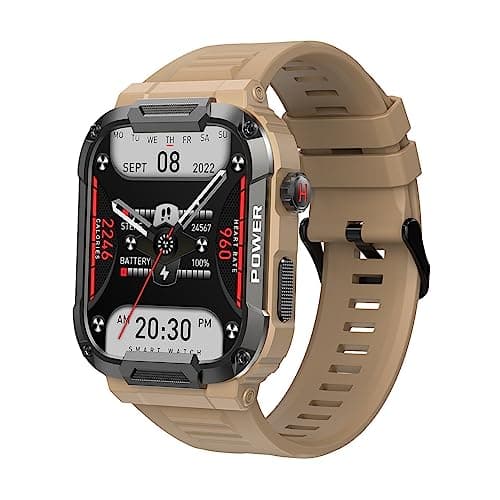 NAOIY Military Smartwatch with Bluetooth Call, Waterproof Smart Sport Watches Rugged Outdoor Men's Watch for iPhone Android Smartwatch with HR Monitor (Yellow)