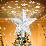 Mrrihand Christmas Tree Topper Lighted with 6 Projection Modes, Christmas Star Tree Topper Built-in LED Rotating Lights, Silver 3D Glitter Dynamic Projection for Christmas Tree Decorations