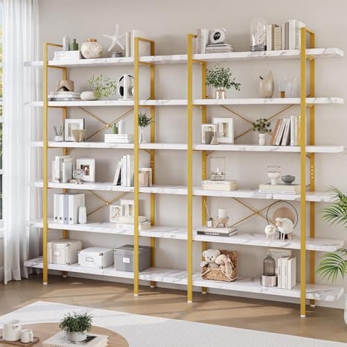 EPLICEMR Bookshelf Set of 2, Heavy Duty 6-Tier Industrial Bookcase, 47" Wide Wood Bookshelf for Home Office, 120lbs Shelf Capacity, Open Display with Horizontal Shelf for Living Room Bedroom