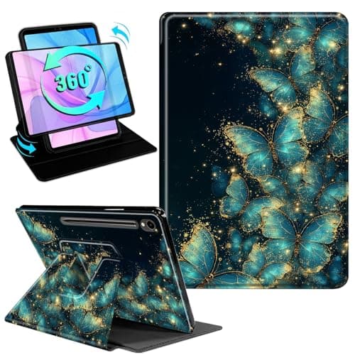 Gmeyutqy Case for Samsung Galaxy Tab S10 Lite/S10 FE/S9 FE 10.9-Inch/S9 11-Inch, 360 Degree Rotating Swivel Stand Flip Leather Cover with Auto Sleep/Wake, Green Butterfly