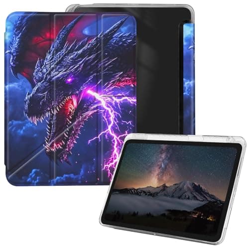 for iPad Air 13 inch Case M3/M2 2025/2024 Release with Pencil Holder,Stand Smart Cover with Auto Wake/Sleep Clear Protective Tablet Case - Black Dragon