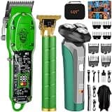 LQT Professional Cordless Hair Clippers and Beard Trimmer Kit for Men, USB Rechargeable Hair Cutting Machine with 3D Floating Shaver, LED Display, Transparent Design, Grooming Gift Set, Home & Barber