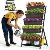 Olaiti 5-Tier Vertical Garden Bed Planter Boxes with Drainage System & Storage Space, Freestanding Vertical Garden Planter with 5 S-Hooks for Plants Vegetables Flowers Herbs in Garden Patio Yard
