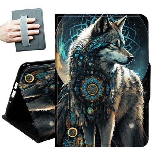 Case for 9.7 inch ipad 4/3 /2 Generation case Model A1458 A1430 A 1416,with Hand Straps and Auto Wake/Sleep Leather Slim Multiple Angles Stand Smart Cover,Dream Catcher Wolf