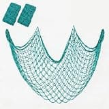 JUKOOE 2-Piece Decorative Fishing Net, Handwoven Cotton Nautical Party Decoration, 80" x 40" Beige Fishnet Wall Decor for Mermaid Pirate Ocean Theme Party (Sea Blue)