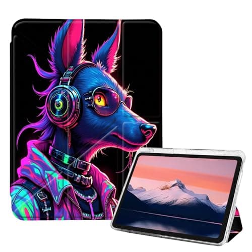 DSIVIKIZ Dynamic Folio Case for Mini 6/7–DJ Black Dog, Silm Protector Multi-Viewing Angles Stand Cover, Function Hard Shockproof PU Leather Origami Folio Case
