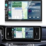 NHOPEEW 7 inch Double Din Car Stereo with Backup Camera, 2 Din Touch Screen Radio with Carplay & Android Auto, Bluetooth 5.0, Share Same Video, Calendar Viewing, Mirror Link, SWC + Rear View Camera