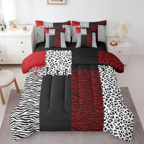 Erosebridal Cheetah Stripe Animal Print Girls Red 7 Piece Bedding Set Twin | Ice Cream Drip Comforter Set with Sheets Leopard Safari Zebra Bed in A Bag Geometric Y2K Bed Sets