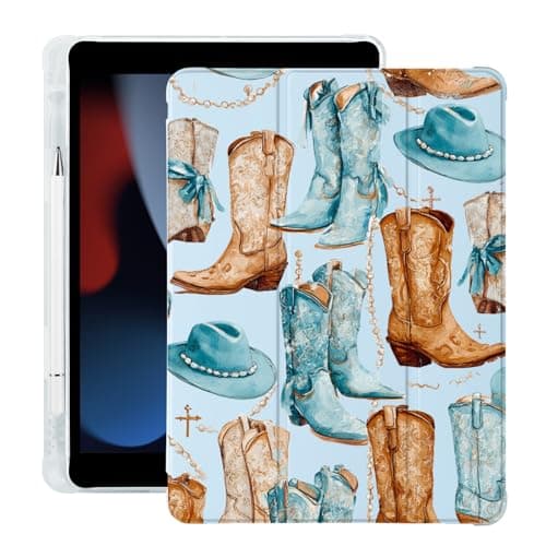 BlHMCASE Western Cowboy Boots Hat for iPad Pro 13 Inch Case (M5/M4) 2025/2024 with Pencil Holder, Auto Sleep/Wake, Blue Leather Soft TPU Back Cover